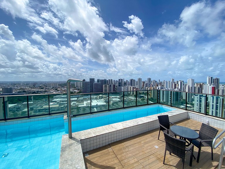 Flat a 200m do Shopping Recife Reformado c/ Piscina