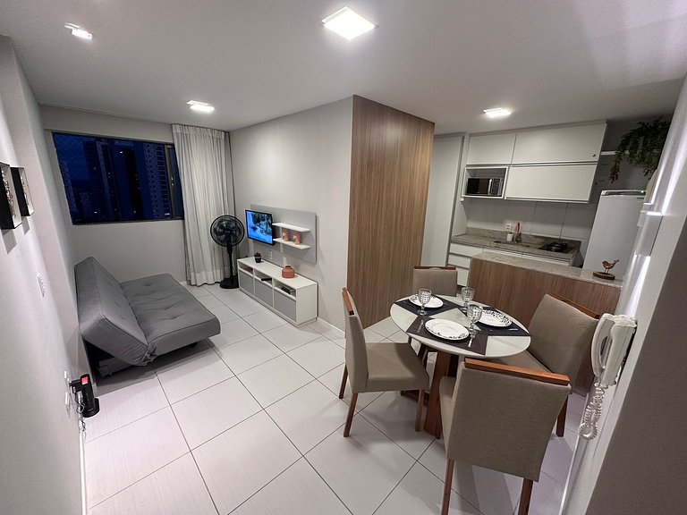 Novo Flat com Vista Mar, Piscina e Wi-Fi 500Mbps