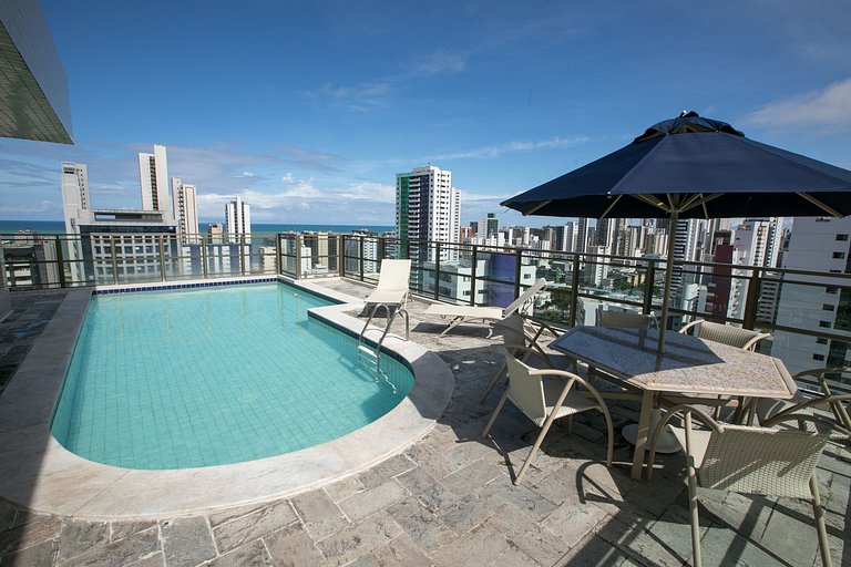 Flat Boa Viagem com quarto e sala a 400m da praia