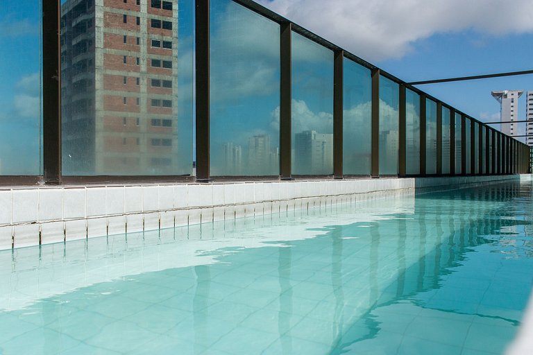 Flat com Vista Mar, Piscina e Wi-Fi