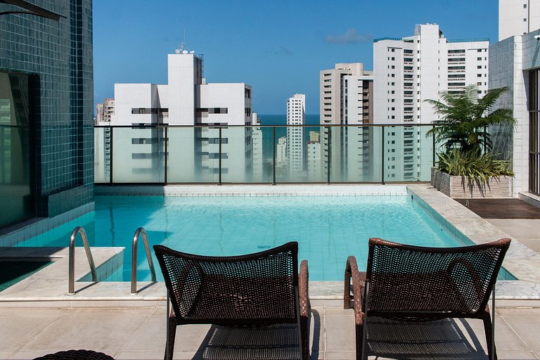Flat com Vista Mar, Piscina e Wi-Fi