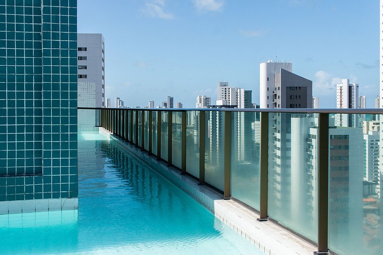 Flat com Vista Mar, Piscina e Wi-Fi