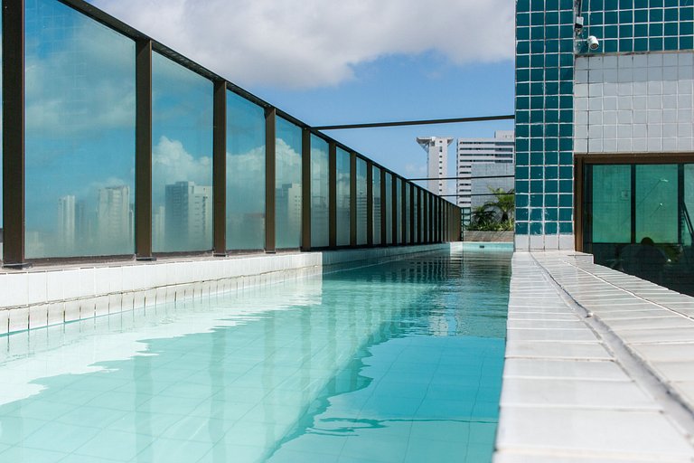 Flat com Vista Mar, Piscina e Wi-Fi