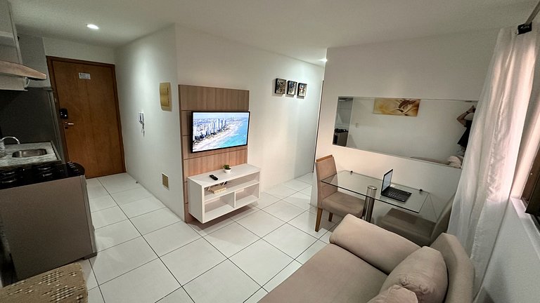 Flat com Vista Mar, Piscina e Wi-Fi