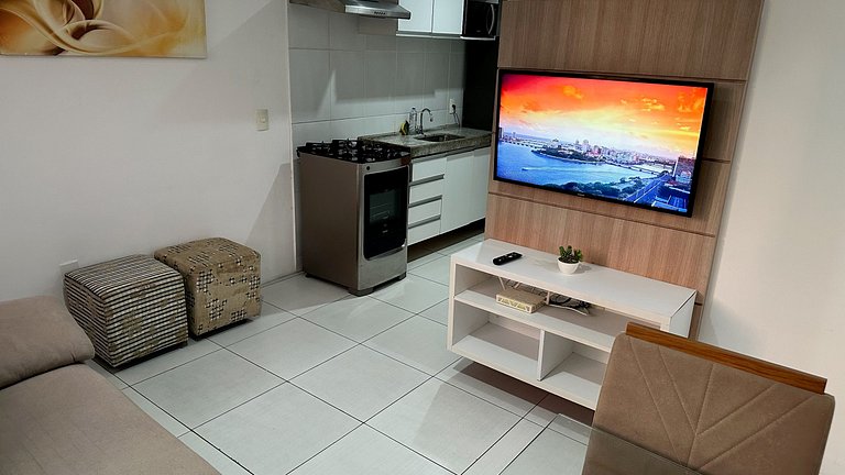 Flat com Vista Mar, Piscina e Wi-Fi